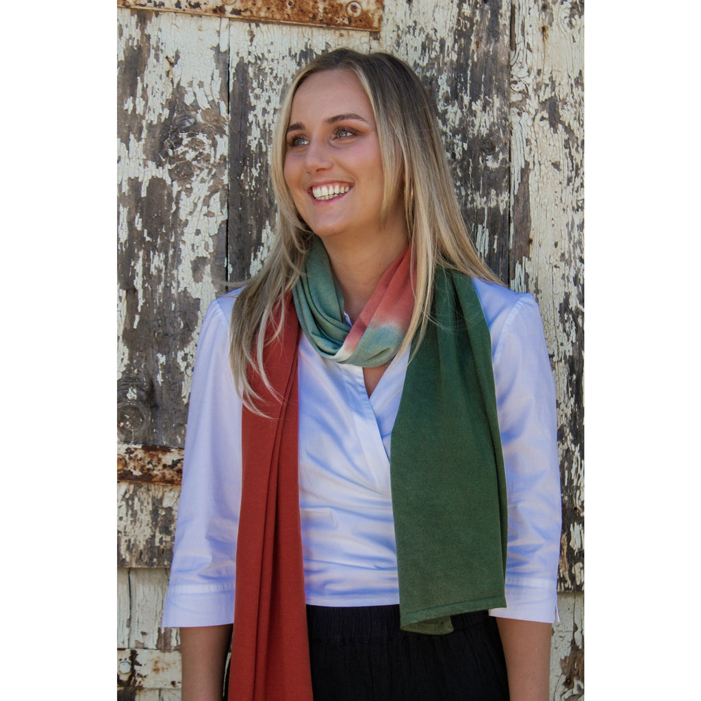 Burnt Orange/Gum Leaf Green Ombre Scarf