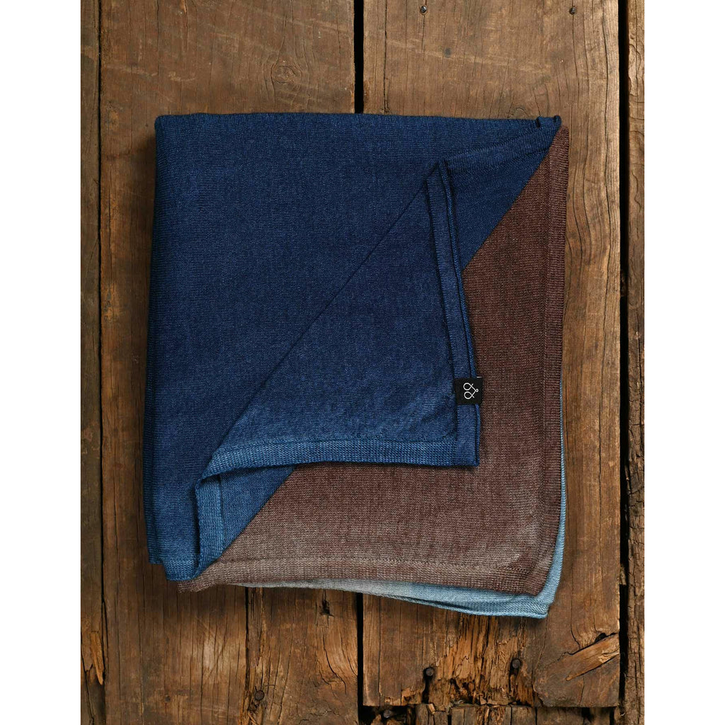 Prussian Blue/Chocolate Merino wool Scarf - Ombre design